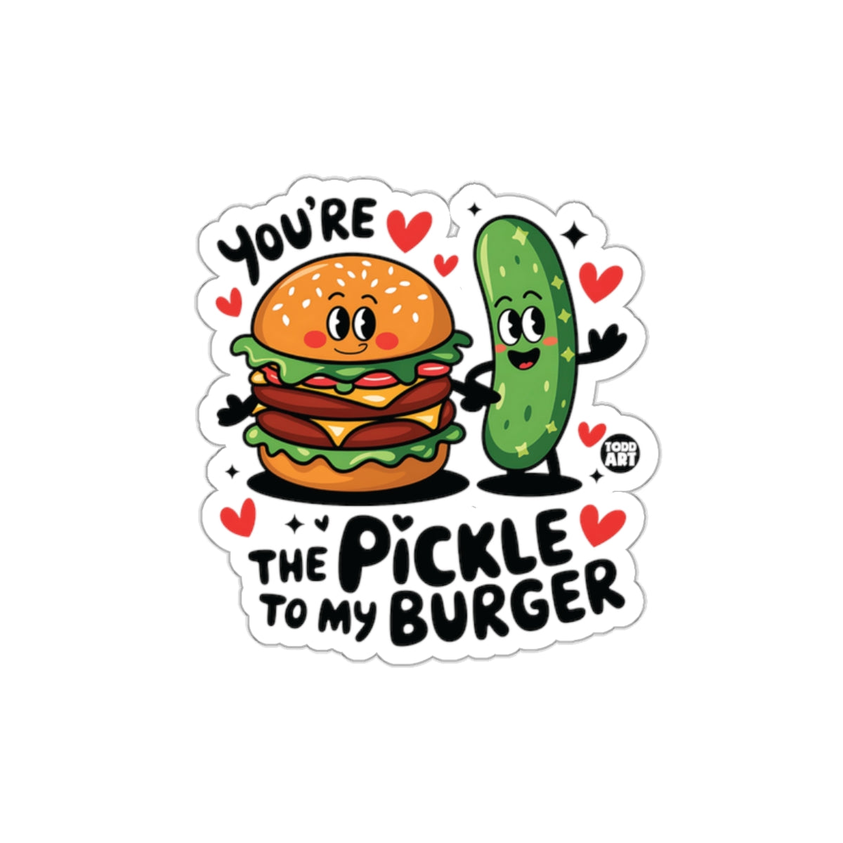 You're The Pickle to My Burger Cartoon Couple Stickers