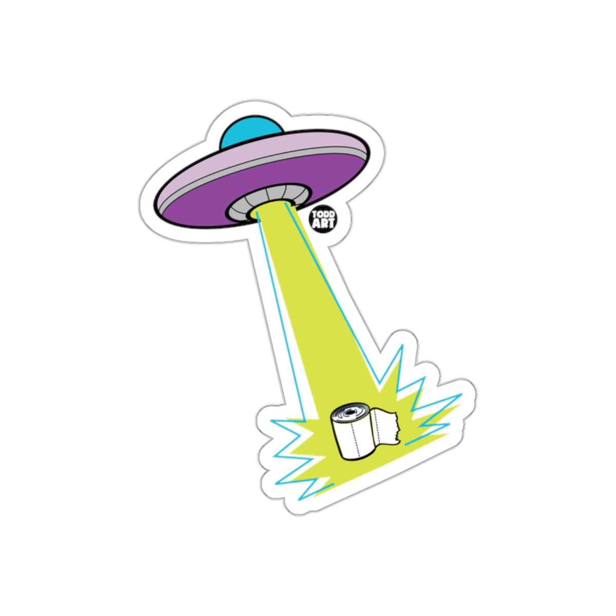 UFO Abducting Toilet Paper Funny Sticker Design