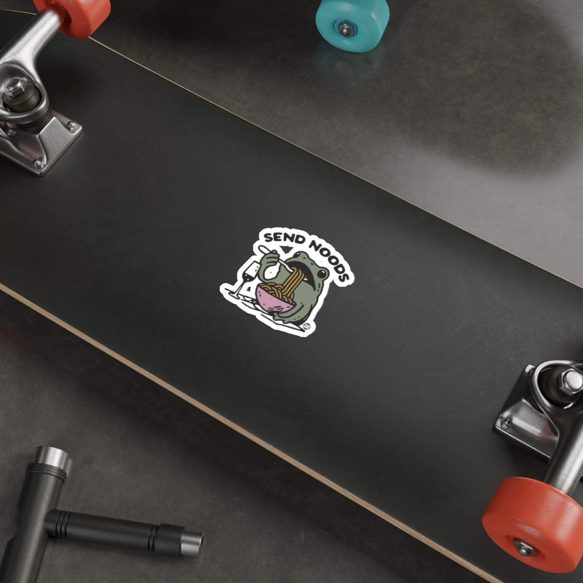 Send Nooos Frog Eating Noodles Skateboard Sticker