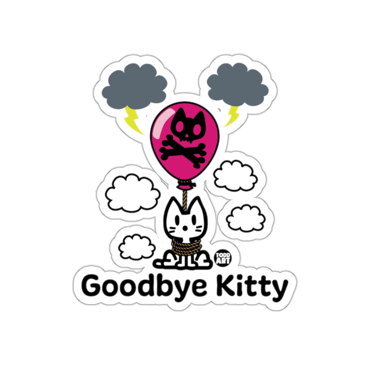 Goodbye Kitty With Balloon Sticker Hilarious Art Sticker