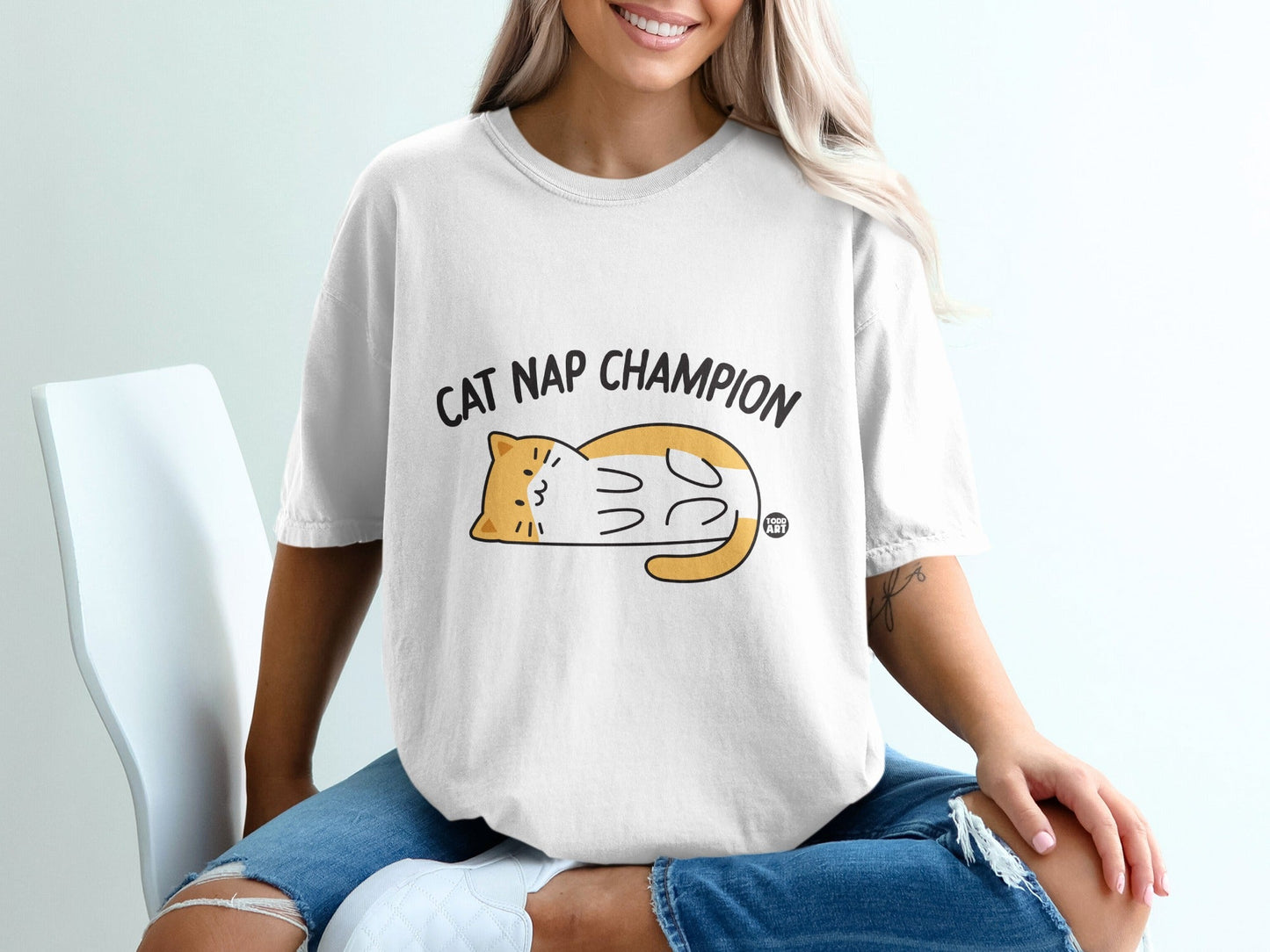 Cat Nap Champion Cartoon Graphic Tee Shirt