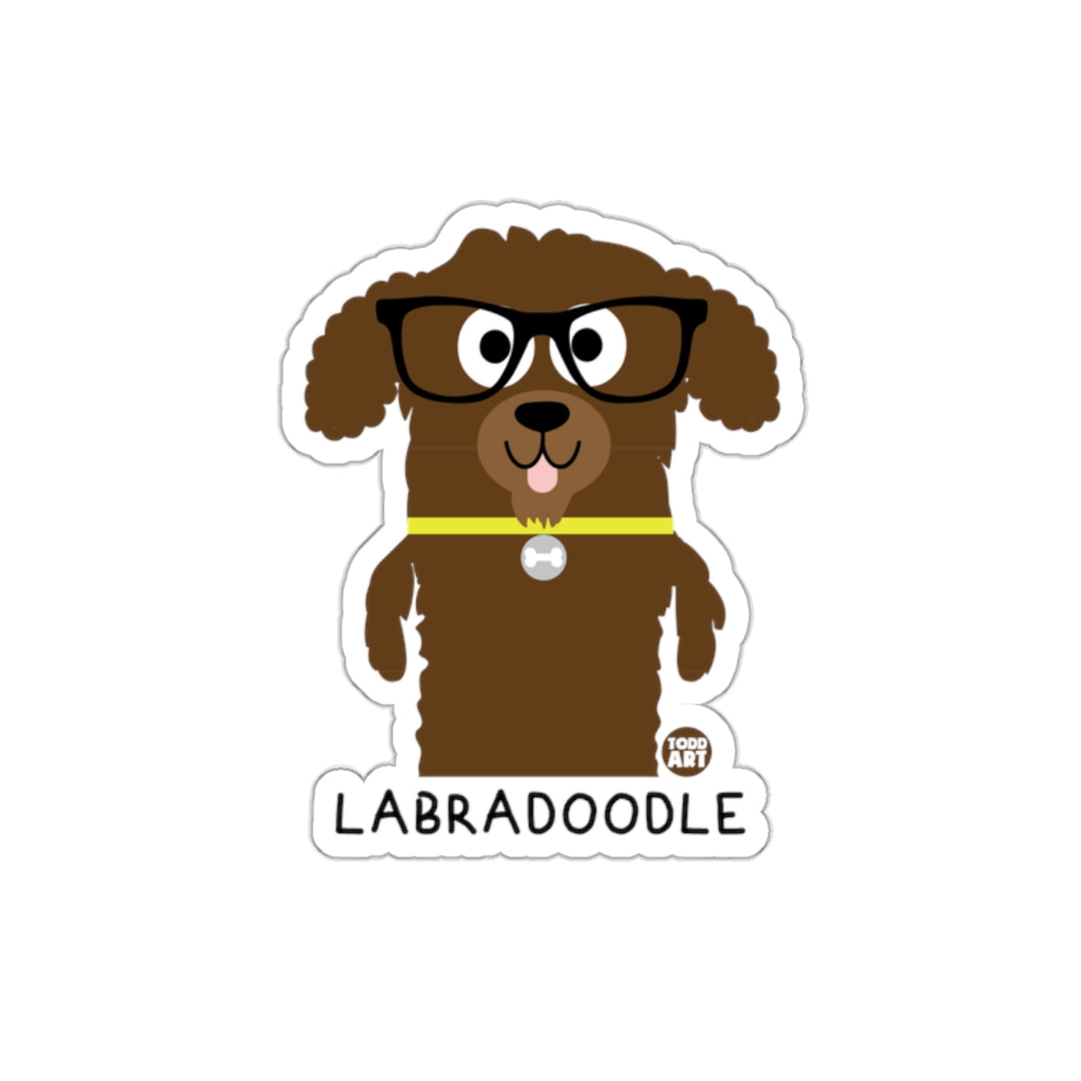 Cute Labradoodle With Glasses Cartoon Design Sticker