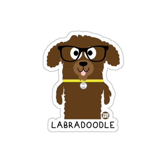 Cute Labradoodle With Glasses Cartoon Design Sticker