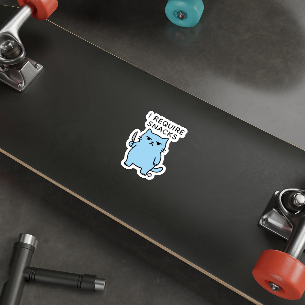 I Require Snacks Blue Cat Knife Funny Sticker 