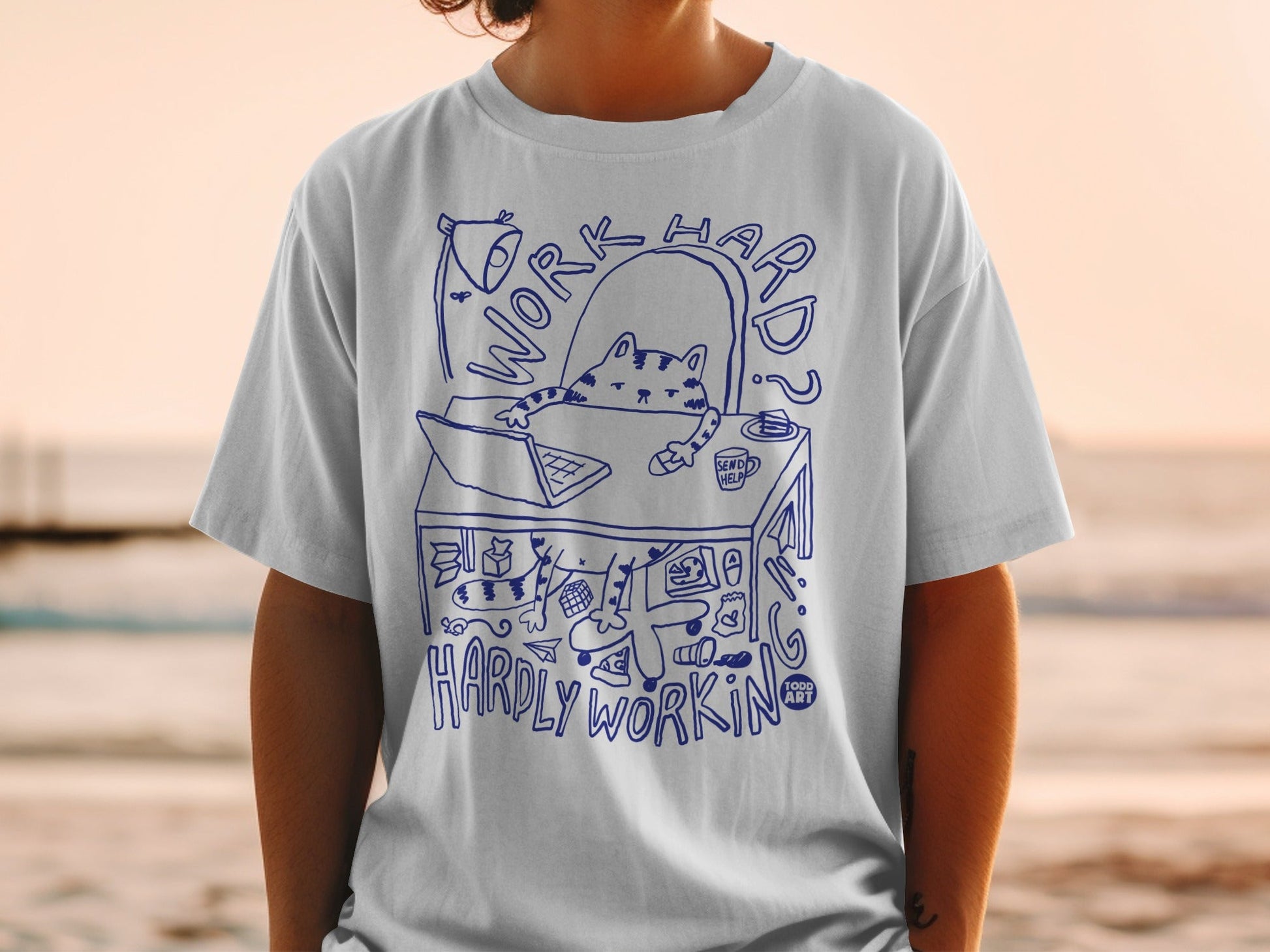 Work Hard Hardly Working Cat Graphic T-shirt