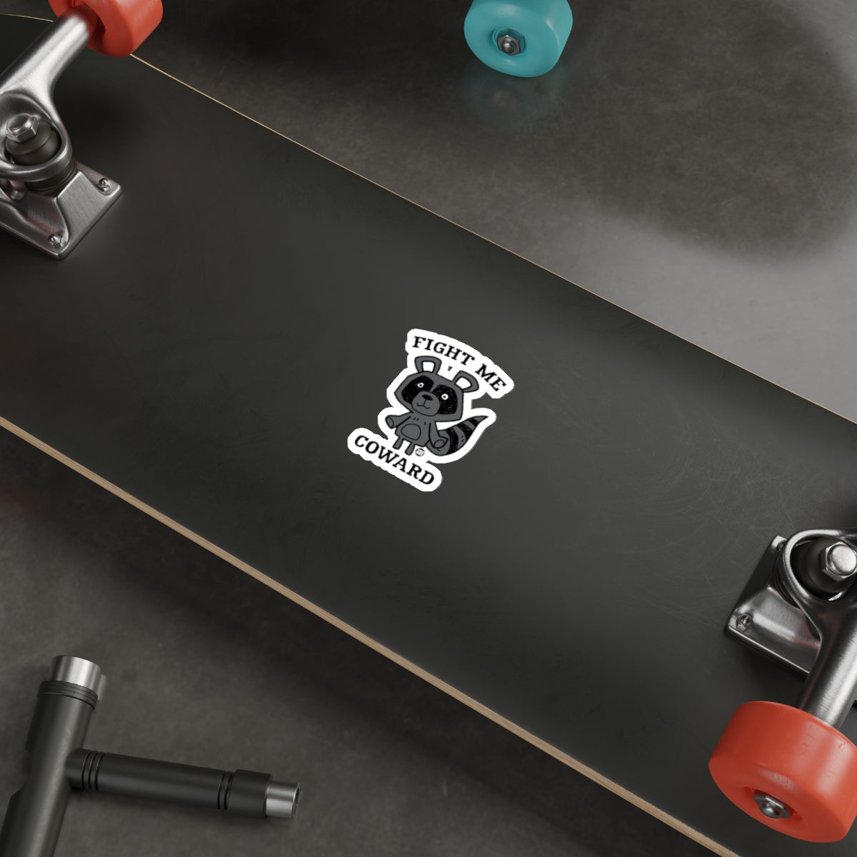 Cartoon Raccoon Fight Me Coward Slogan Art Stickers