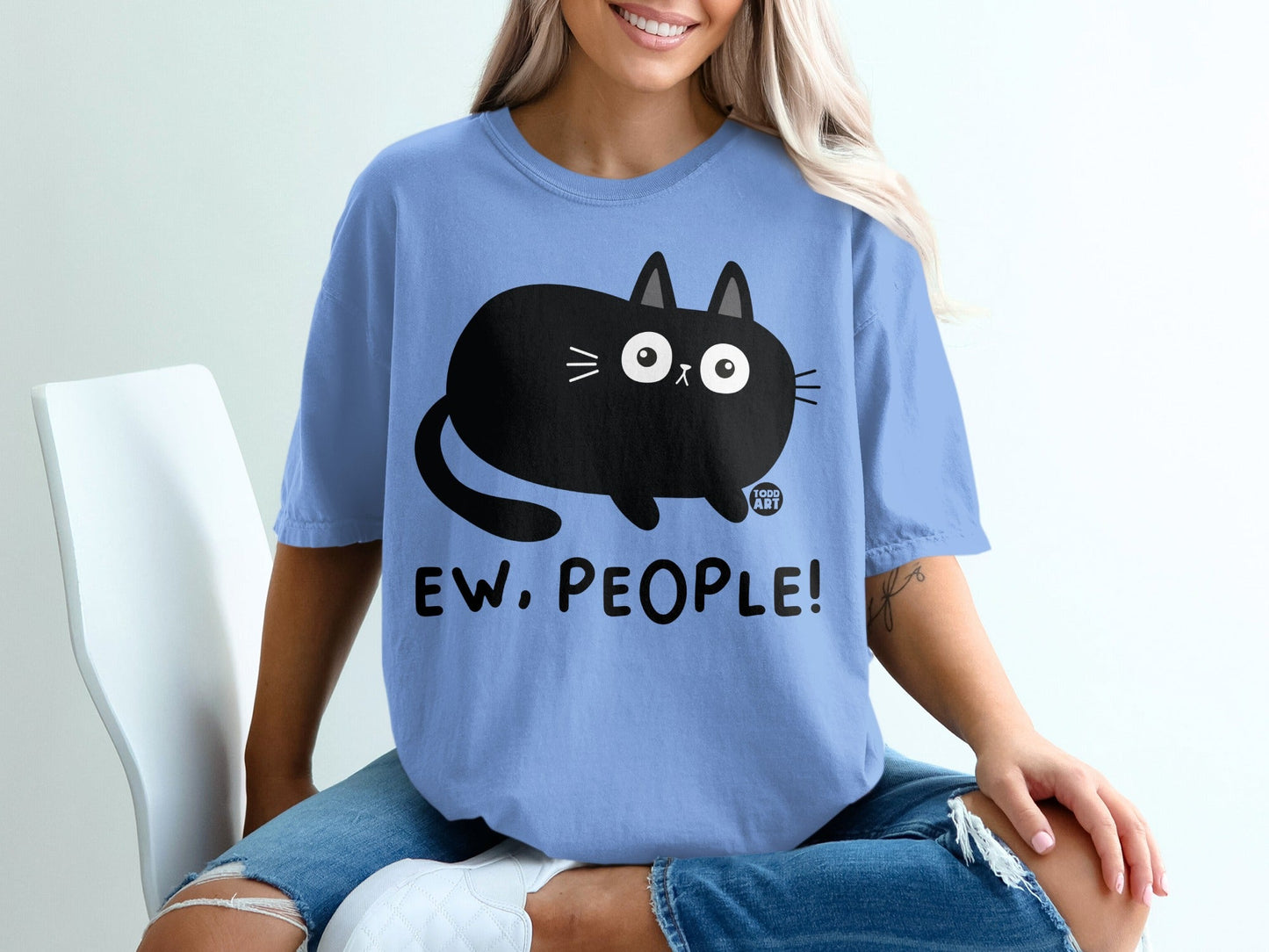 Funny Black Cat Ew People Graphic T-Shirt