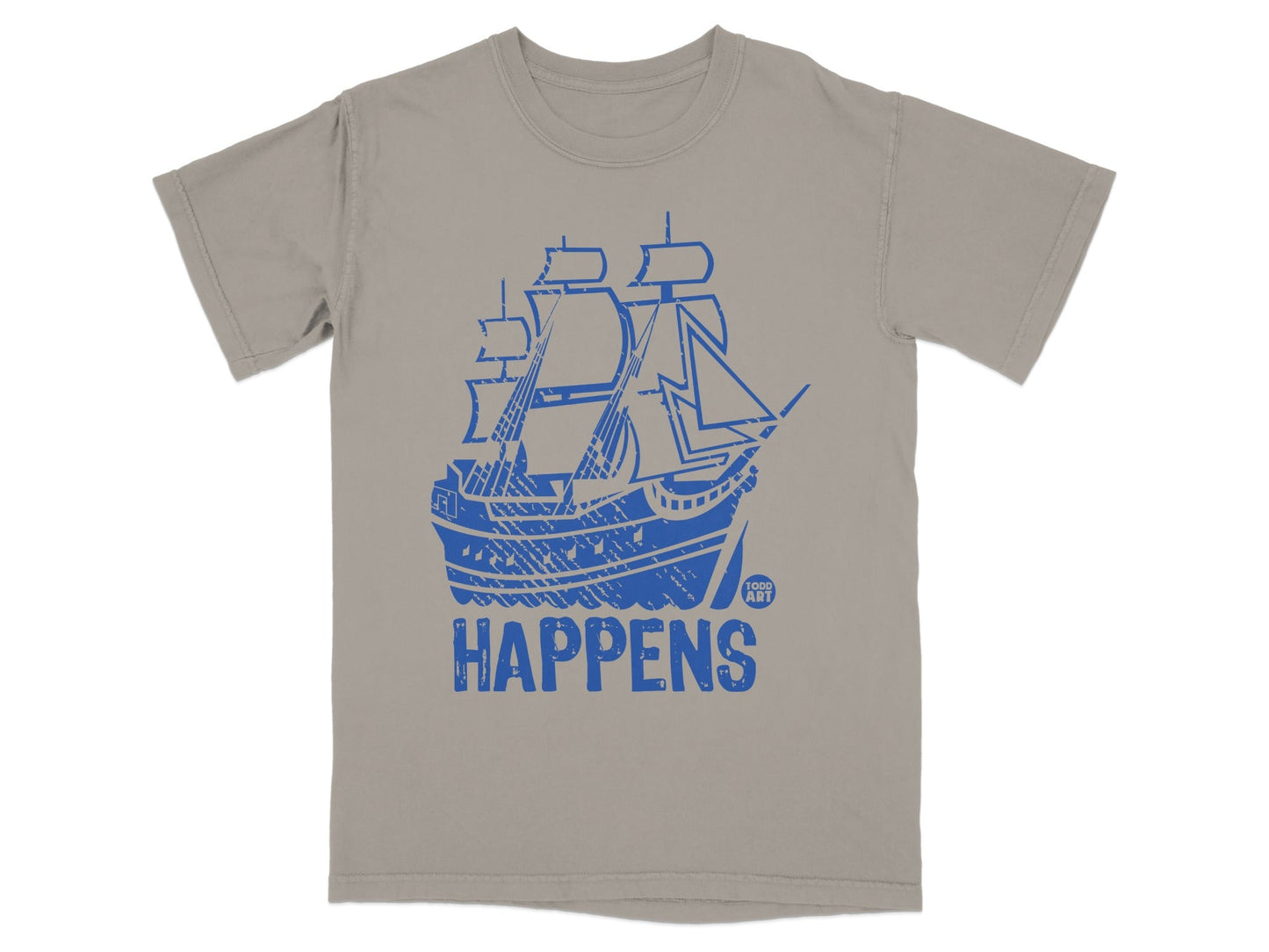 Blue Ship Happens Graphic Print T-Shirt Perfect for Casual