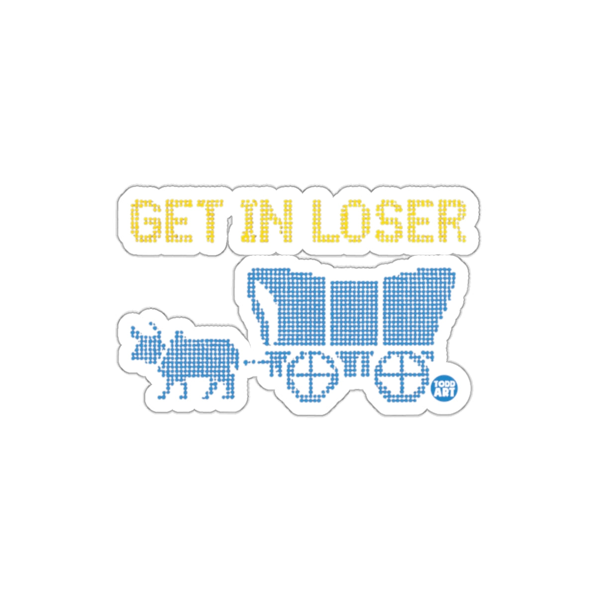 'Get in Loser Retro Pixel Art Wagon and Oxen Sticker'