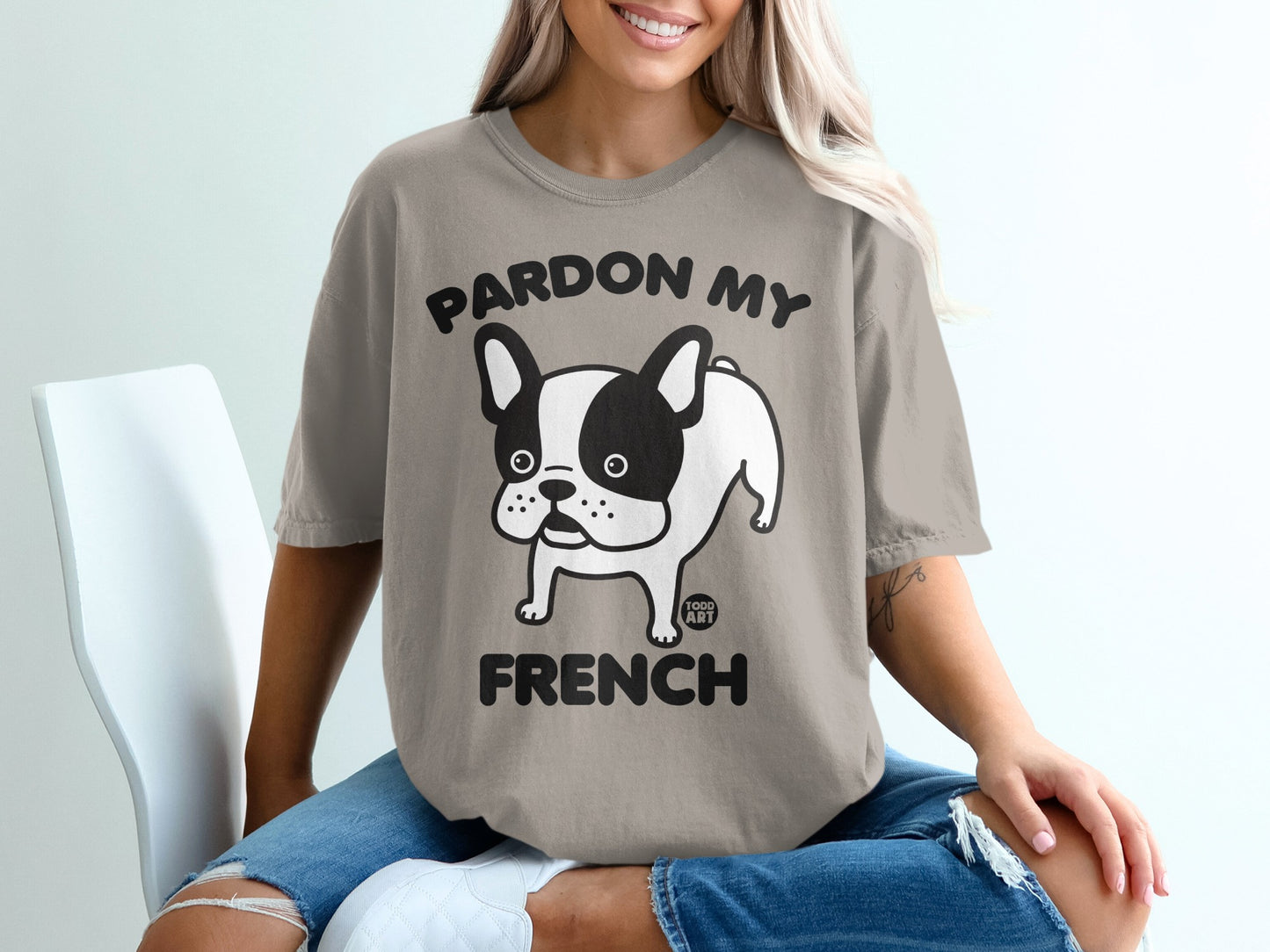 Pardon My French Cute Bulldog Graphic Tee Shirt
