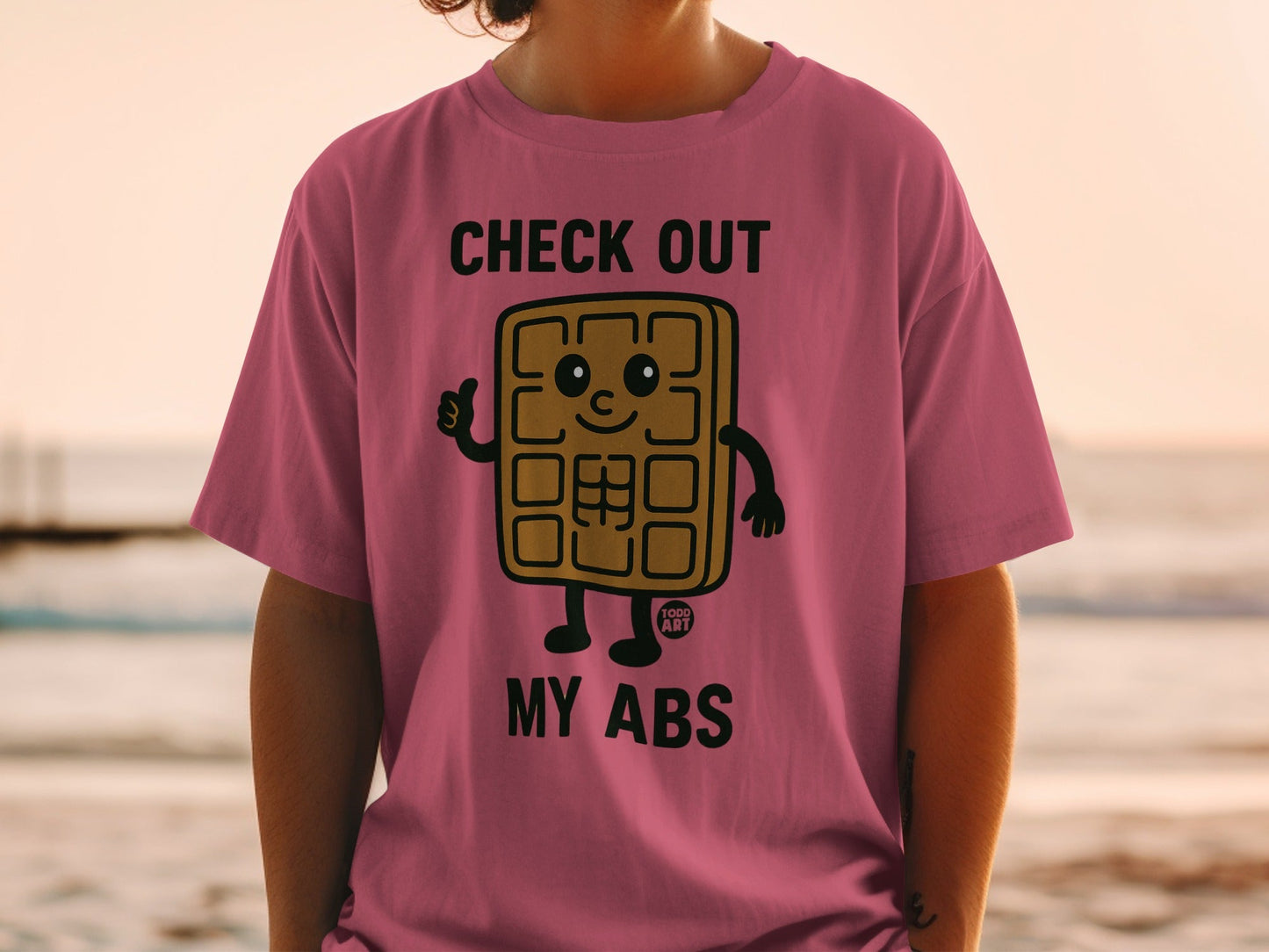 Check Out My Abs Funny Waffle Cartoon Graphic T-Shirt