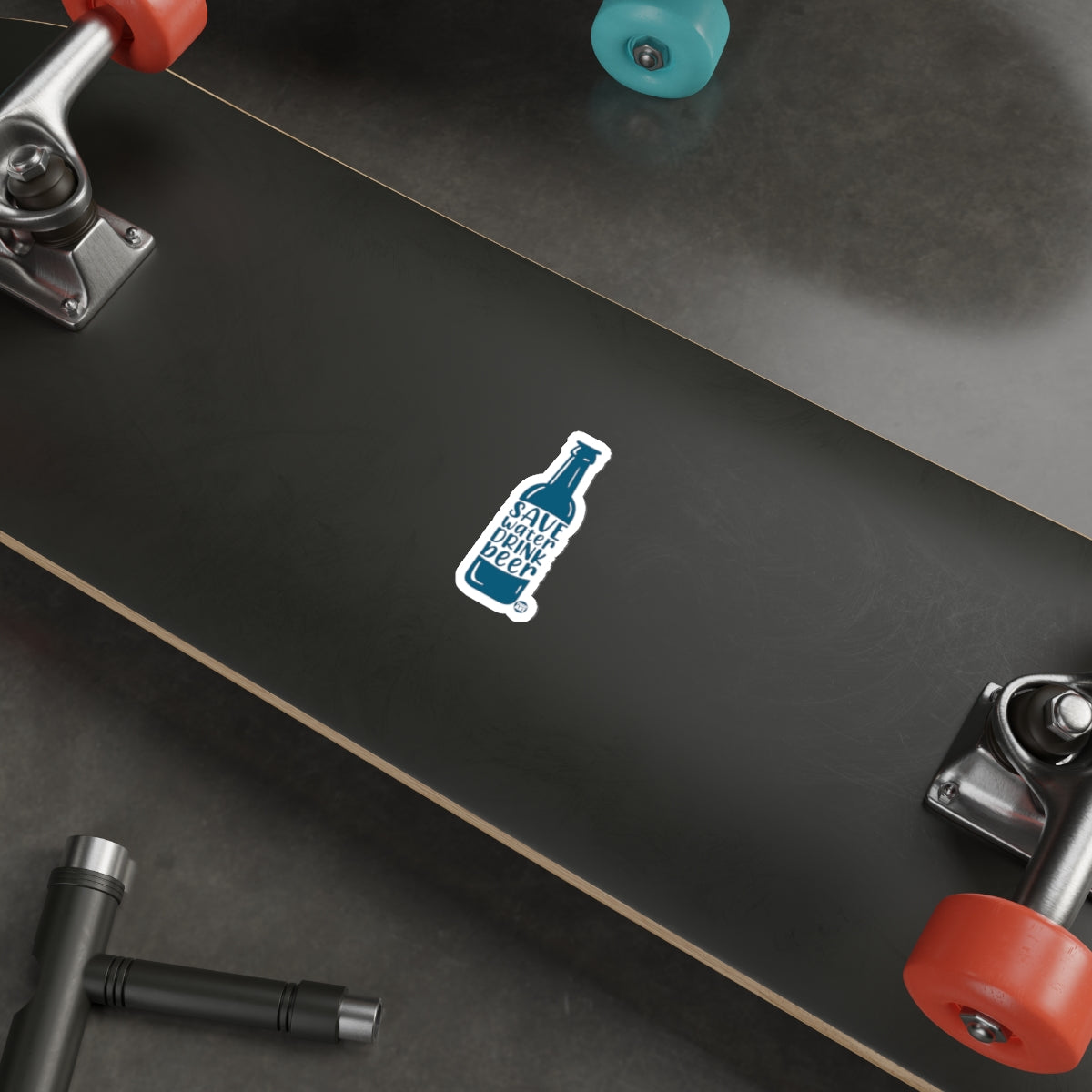 Skateboard with Unique Design Blue Bottle Sticker