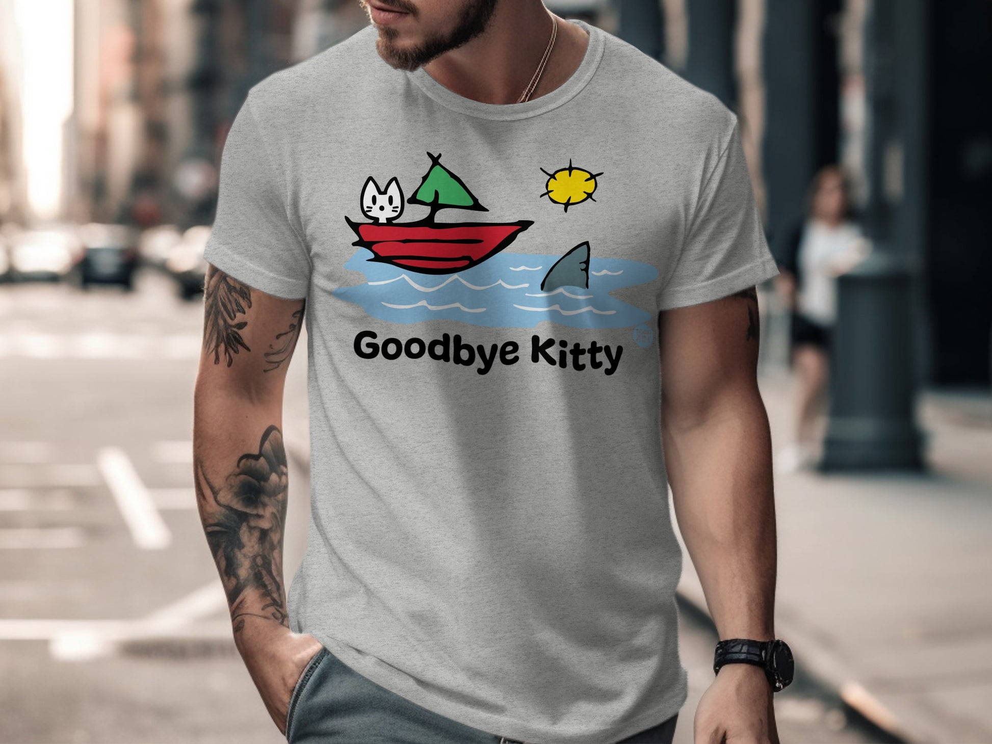 Goodbye Kitty Shark Cartoon Design T-shirt product