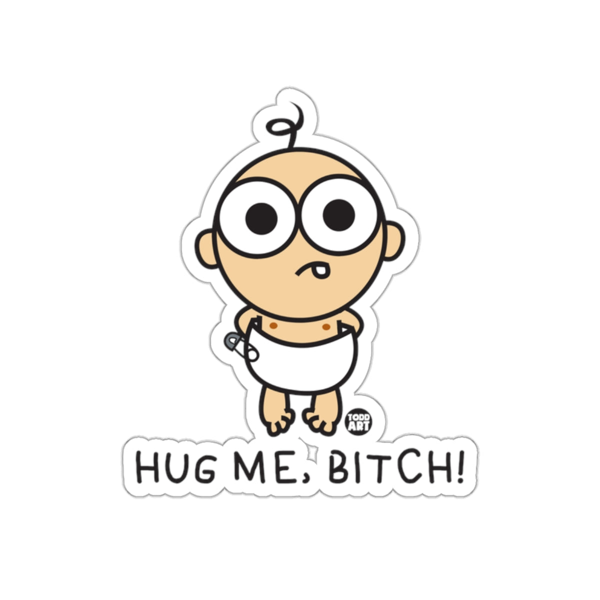 Cute Baby Cartoon Character Sticker Hug Me Message