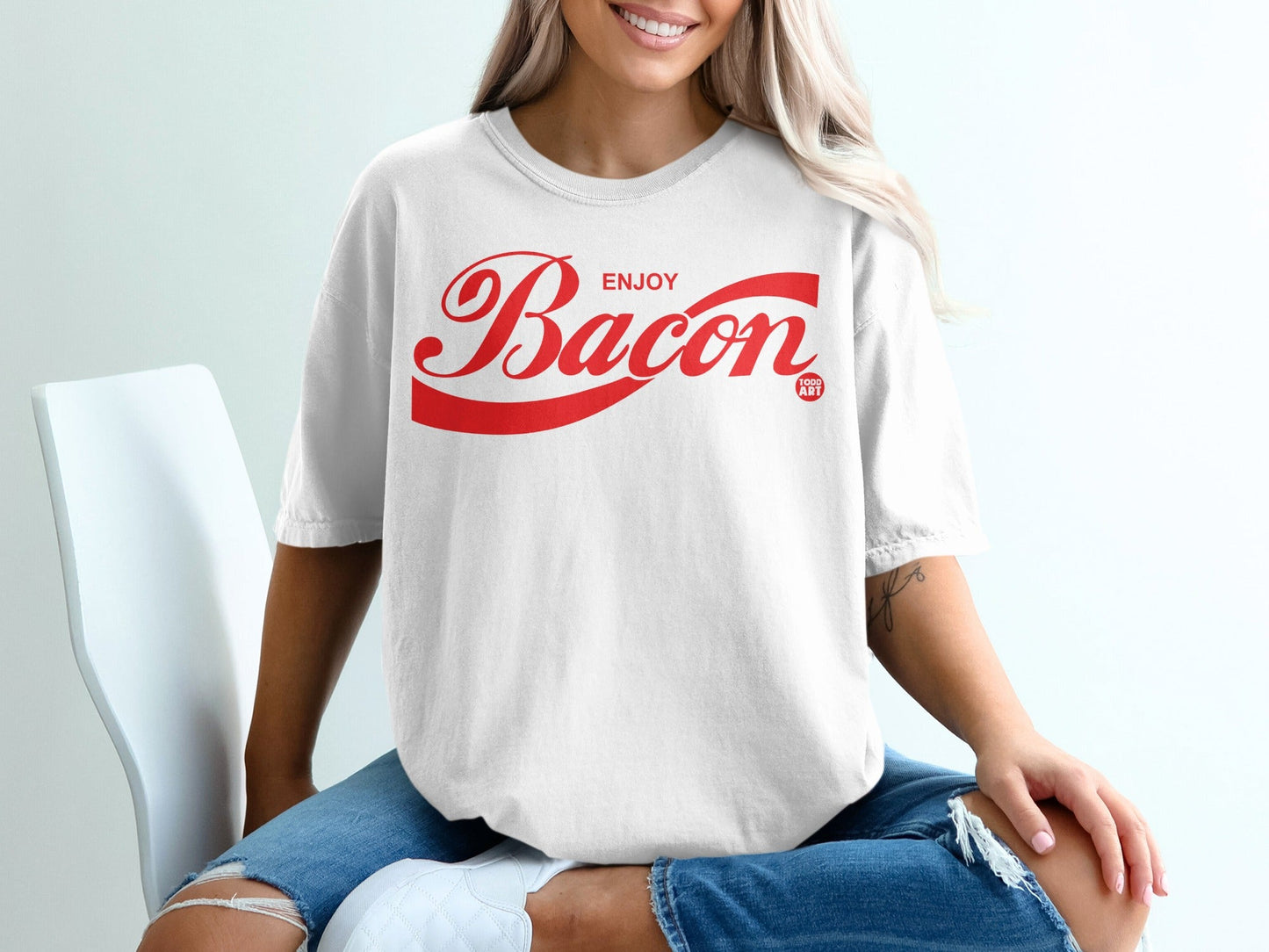 Enjoy Bacon Slogan Graphic Tee Shirt Retro Style