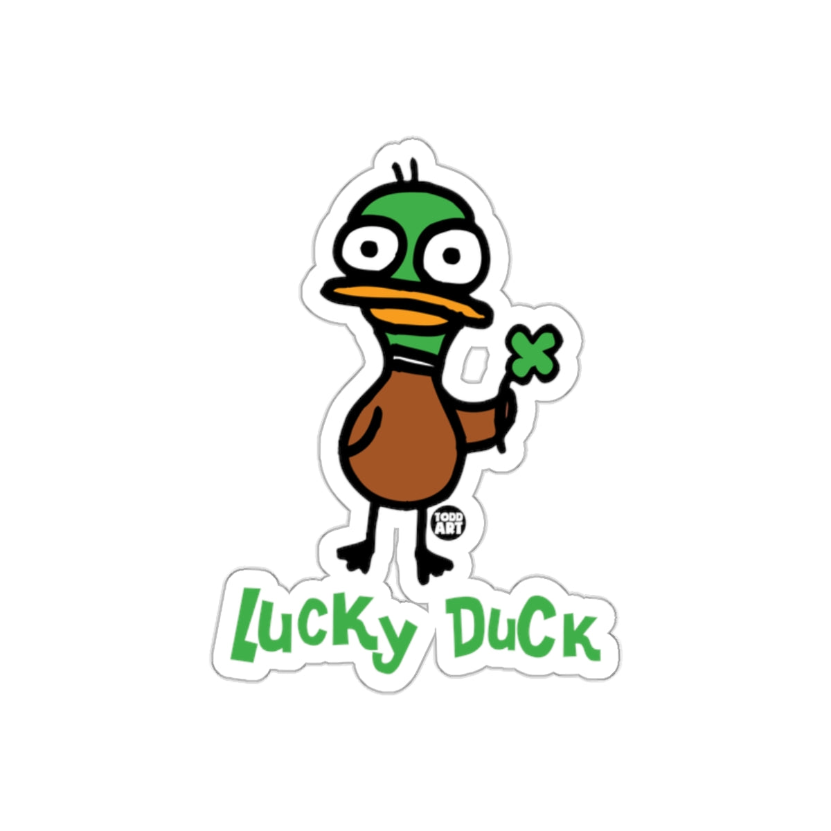 Lucky Duck Sticker with Shamrock Design