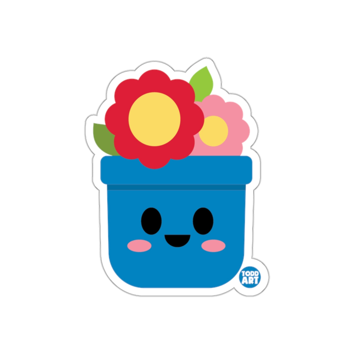 Cute Smiling Flower Pot with Colorful Blooms Sticker