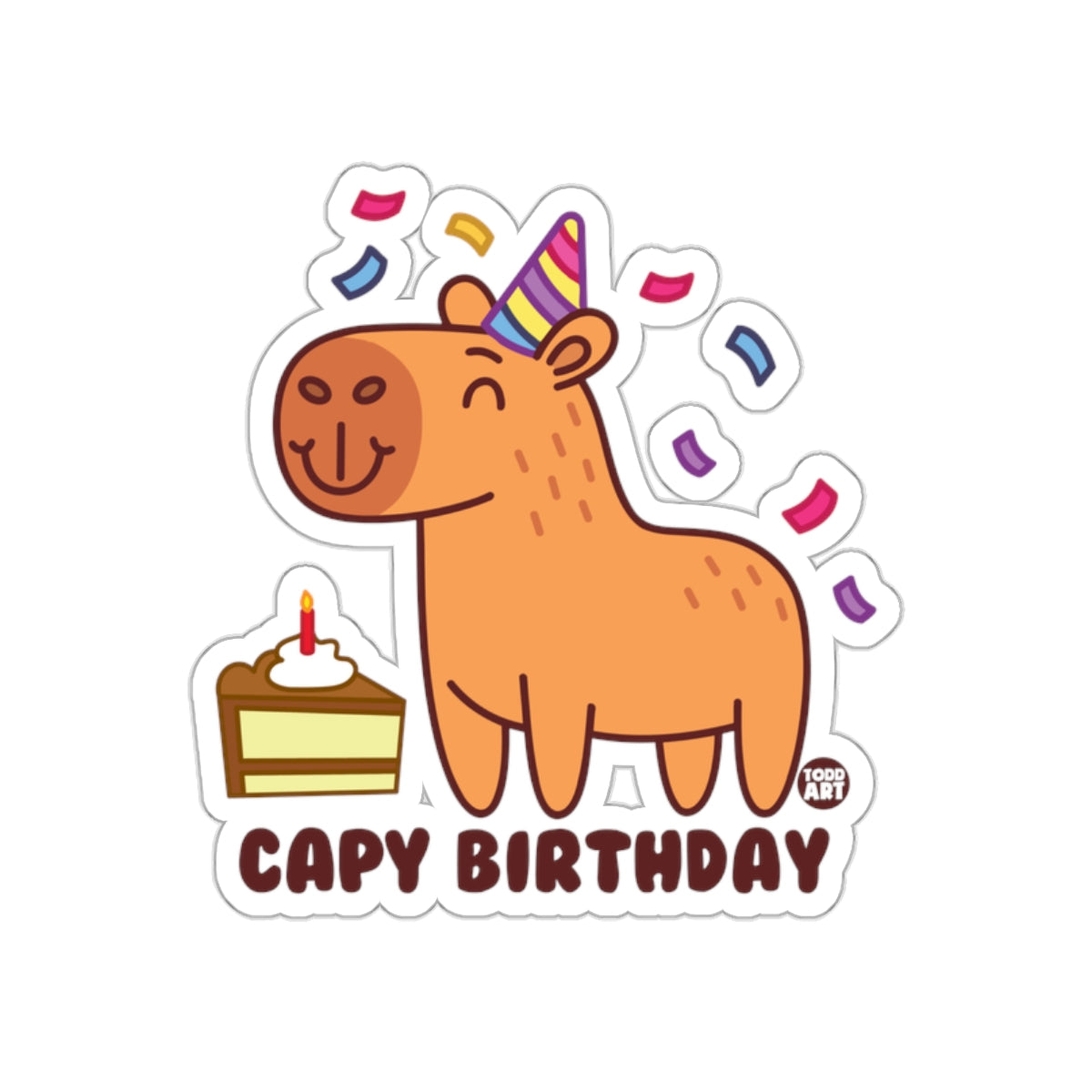 Capy Birthday Celebration with Cake and Confetti Sticker
