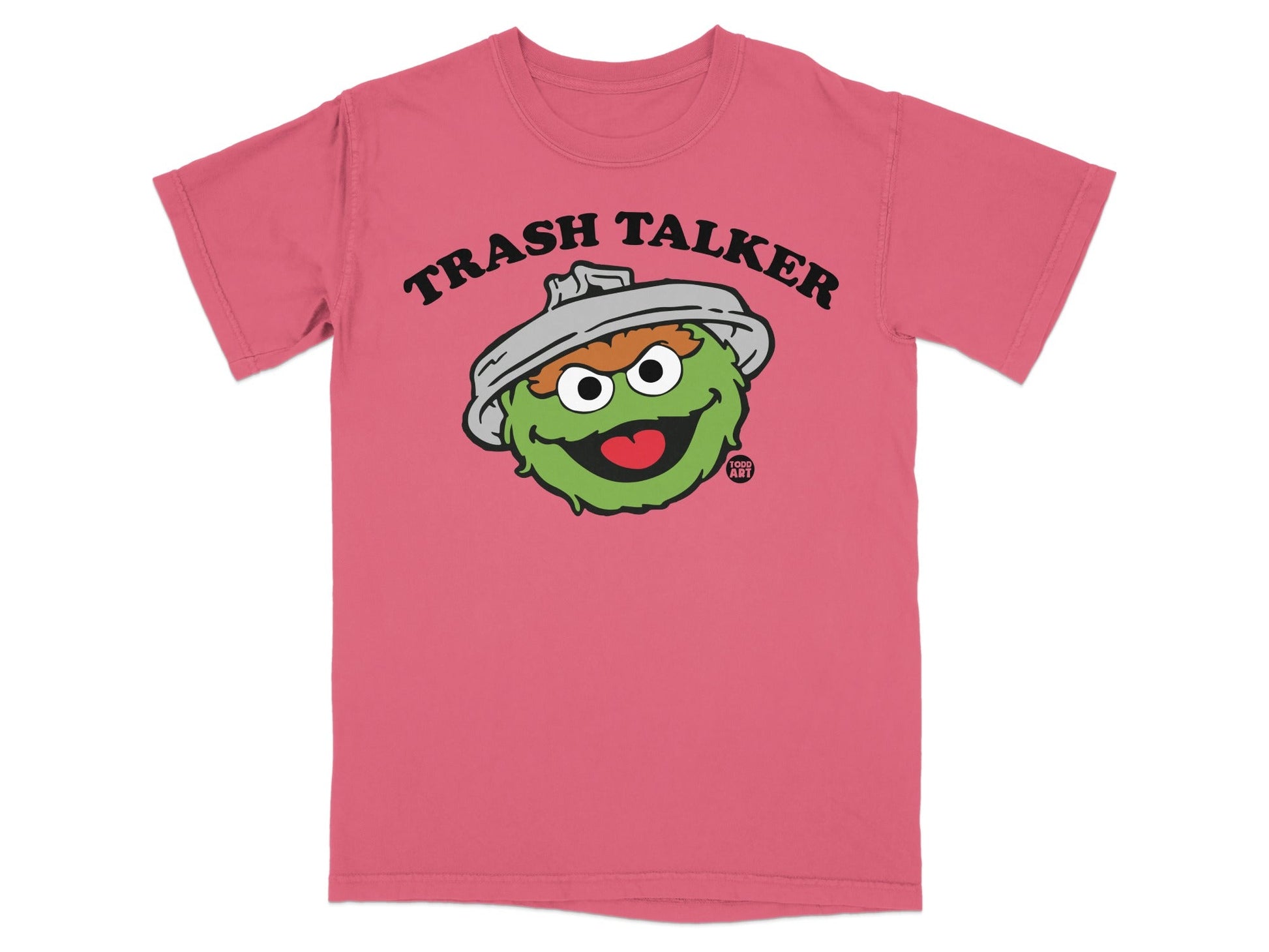 Pink t-shirt with Oscar the Grouch saying "TRASH TALKER".