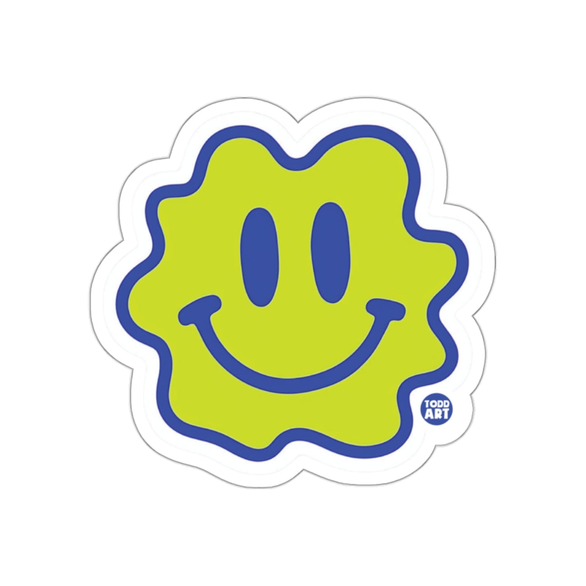 Fun Smiling Face Wavy Blue and Yellow Sticker