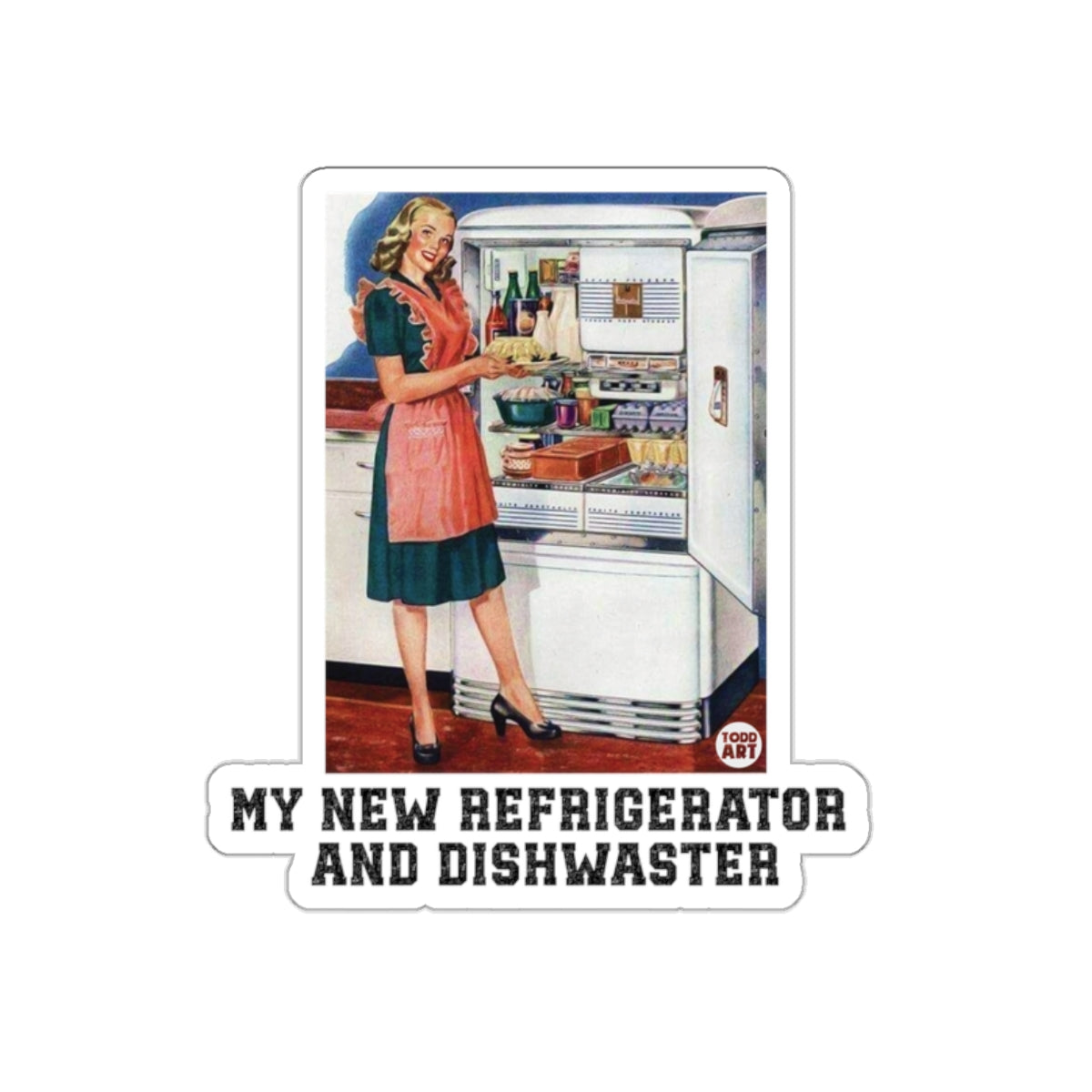 Retro Woman with Refrigerator and Dishwasher Stickers