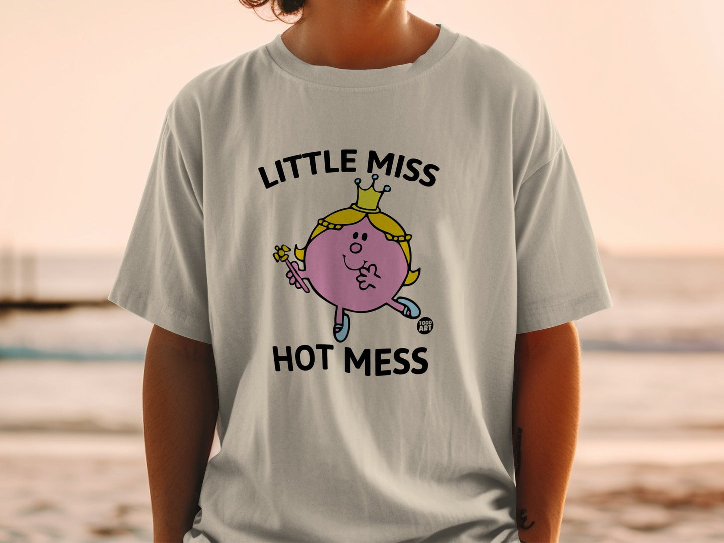 Little Miss Hot Mess graphic tee with cartoon character.