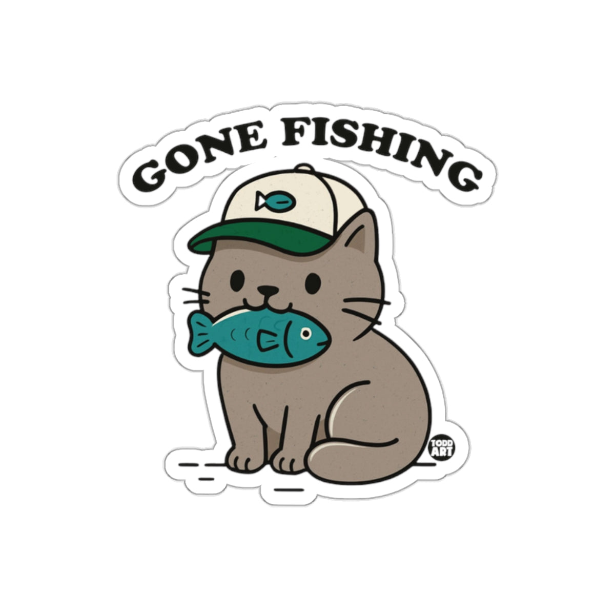 Gone Fishing Cat with Fish Sticker Perfect for Laptops