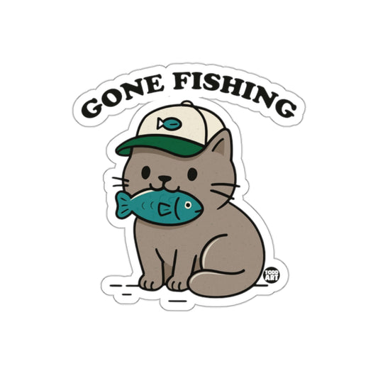 Gone Fishing Cat with Fish Sticker Perfect for Laptops