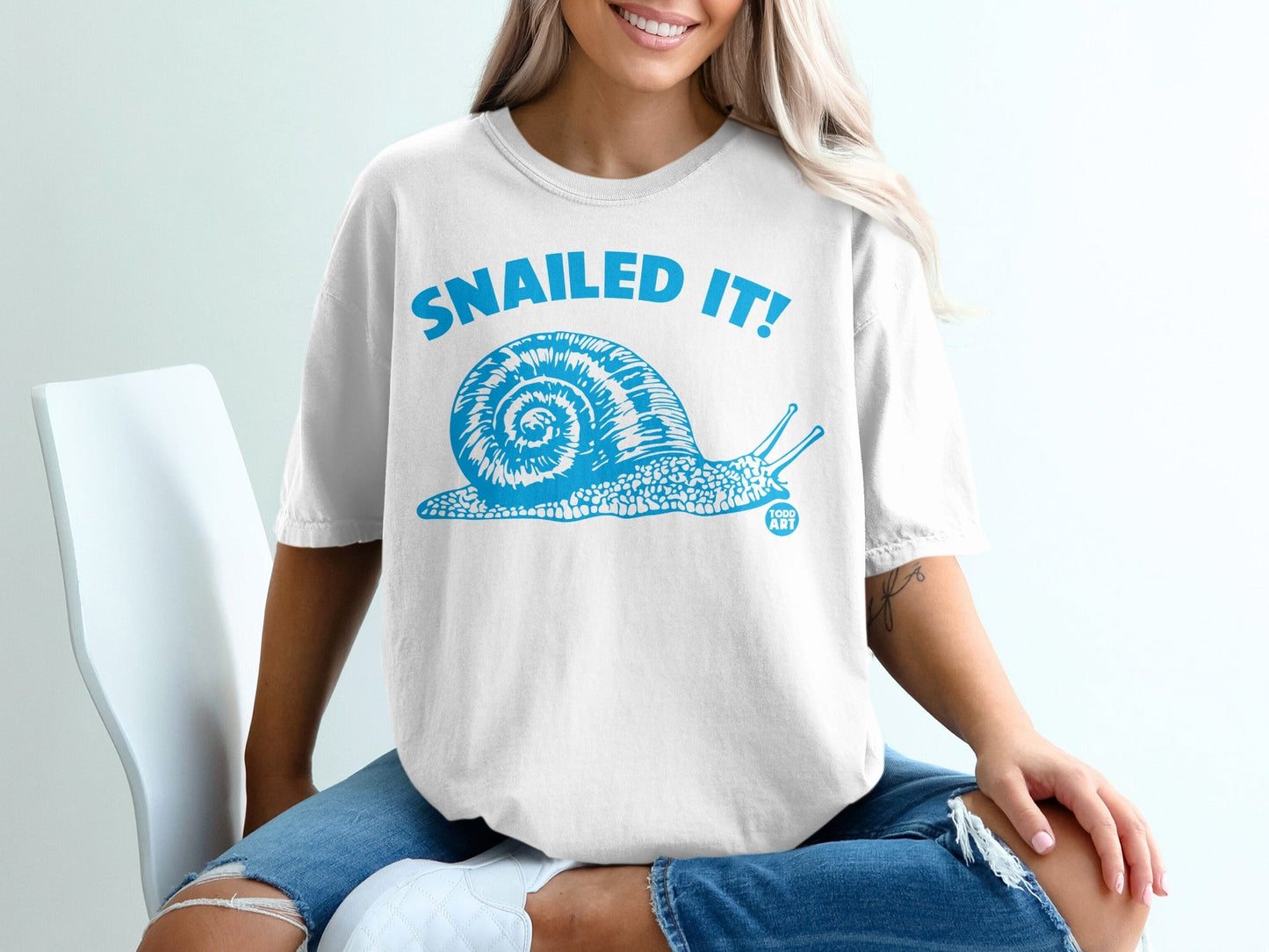 Snailed It Snail Graphic Tee Shirt with Blue Print
