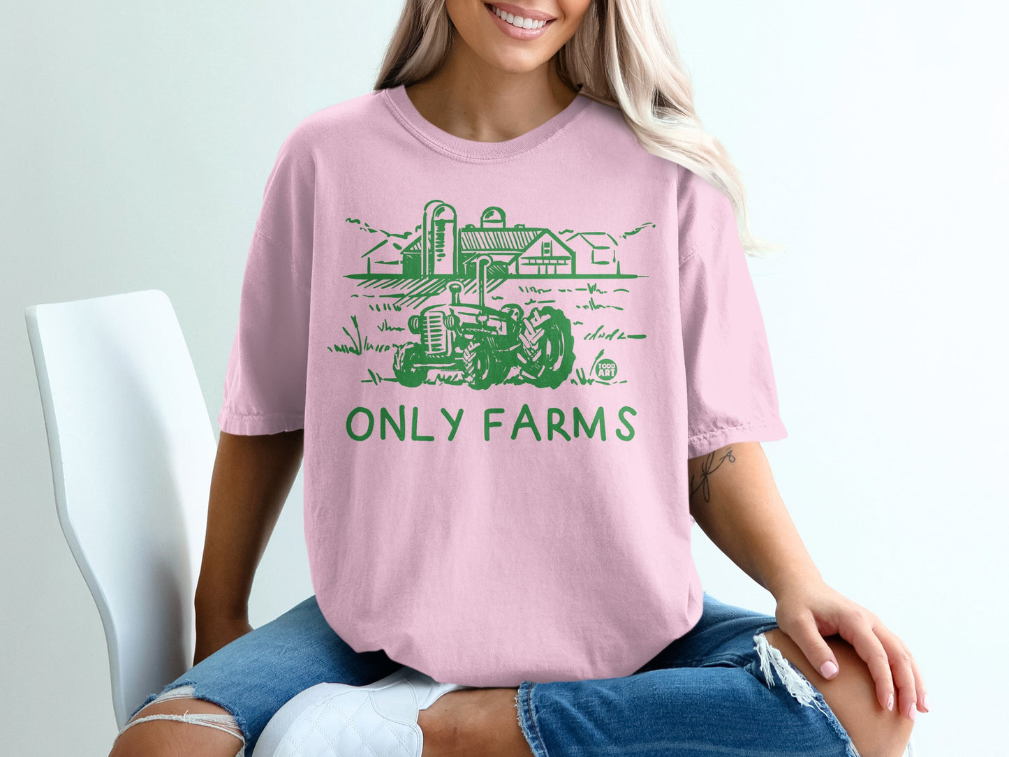 Pink Green Tractor Farm Scene ONLY FARMS product type
