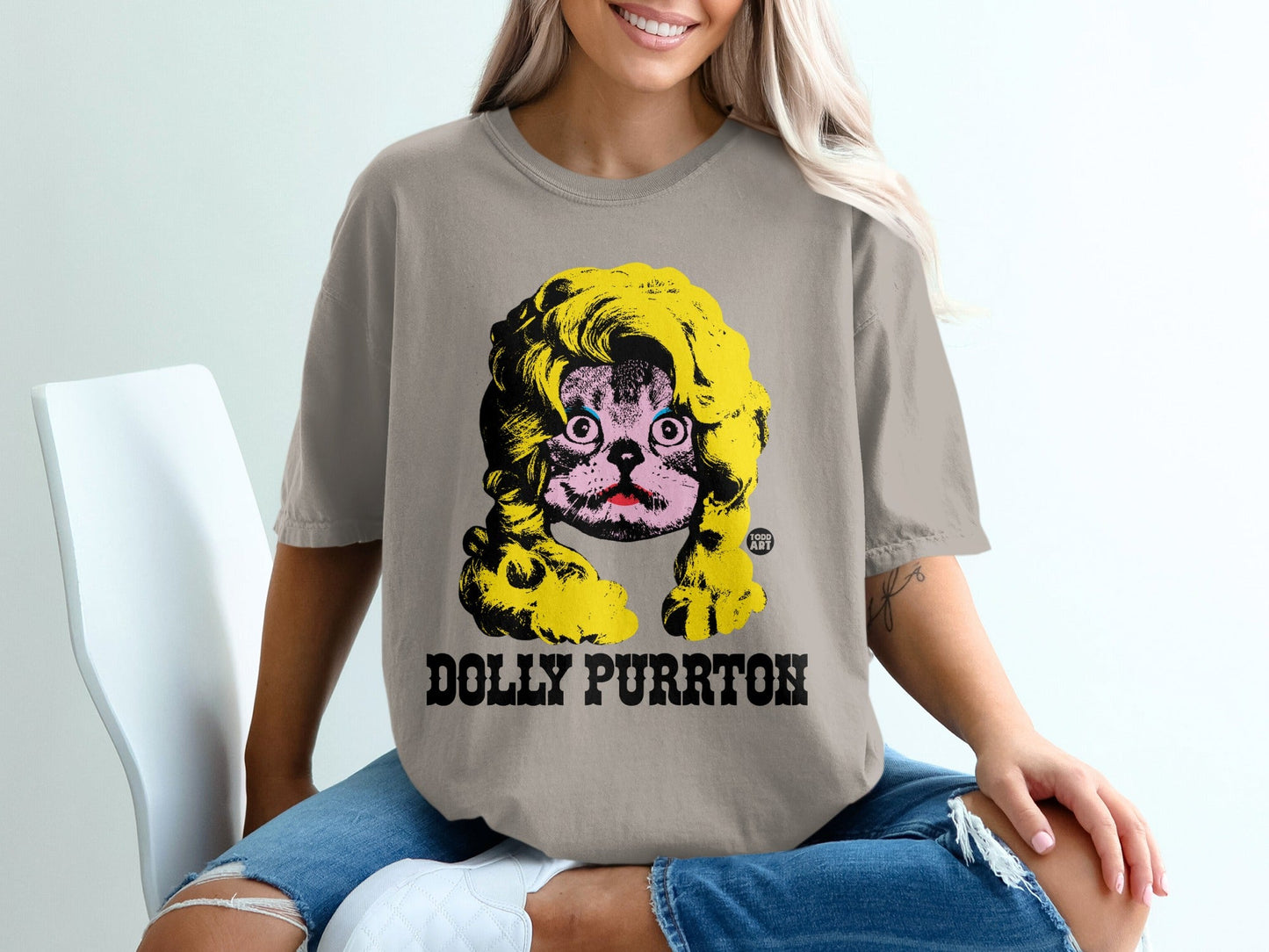 Dolly Purrton Graphic Tee Creative Cat Design Shirt