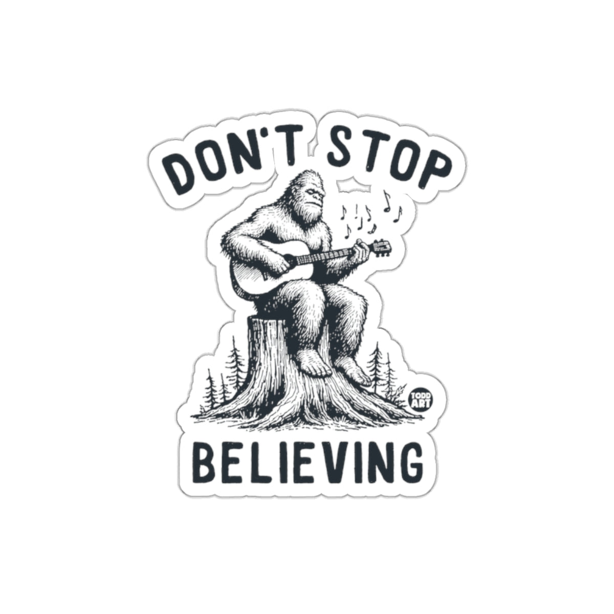 Don't Stop Believing Sasquatch Playing Guitar Sticker