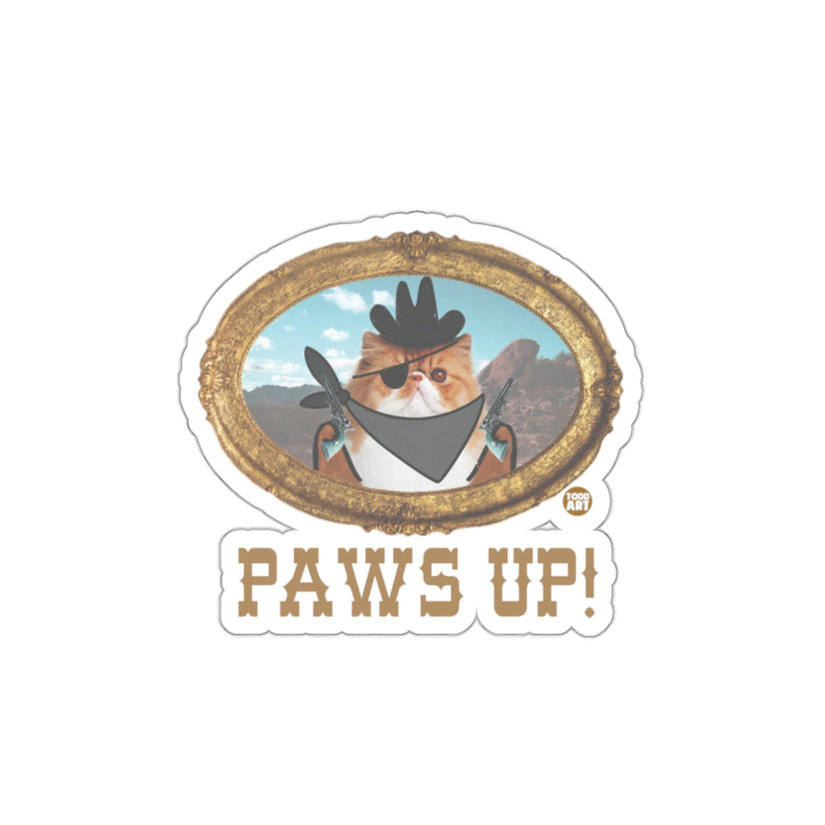 Paws Up Cowboy Cat with Eyepatch Sticker Art Decor