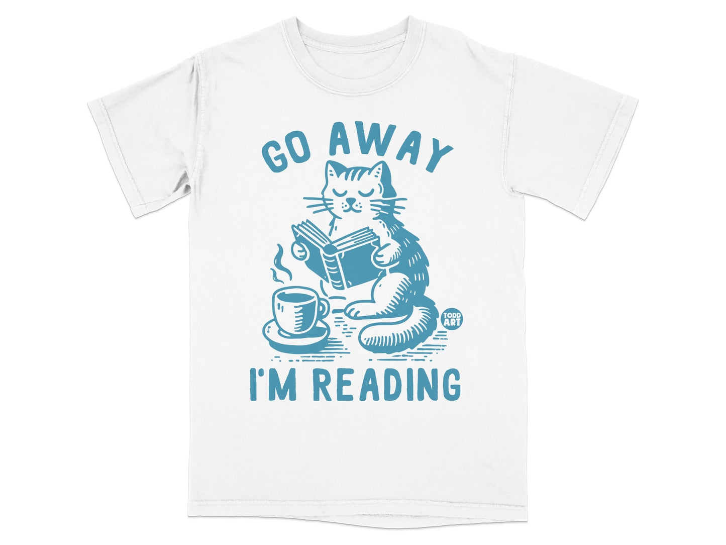 Go Away I'm Reading Cat with Coffee T-shirt