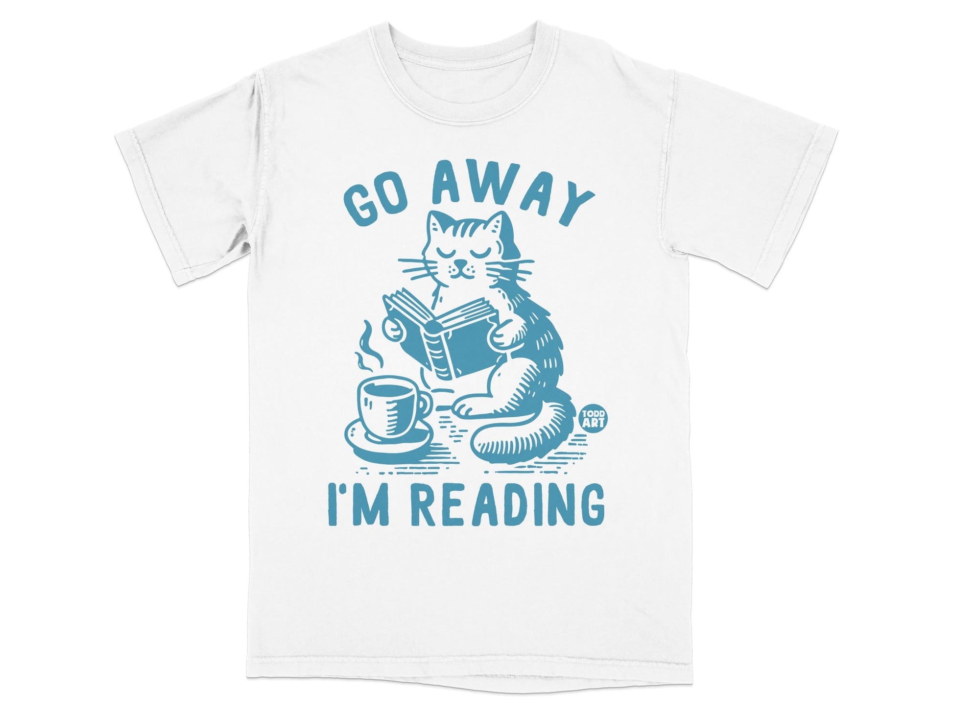 Go Away I'm Reading Cat with Coffee T-shirt