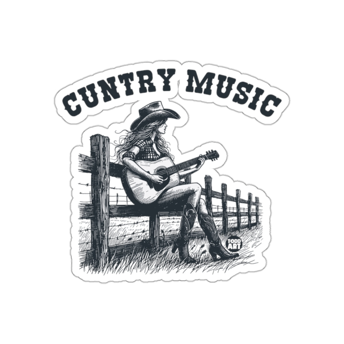 Country Music Cowgirl Playing Guitar Design Sticker