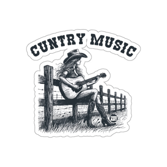 Country Music Cowgirl Playing Guitar Design Sticker