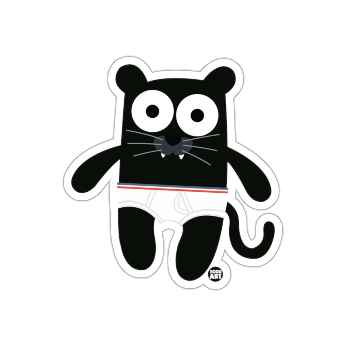 Funny Cartoon Black Cat Sticker in Underwear Design