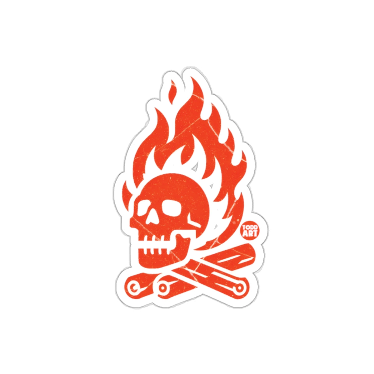 Skull on Fire above Crossed Bones Artwork Stickers