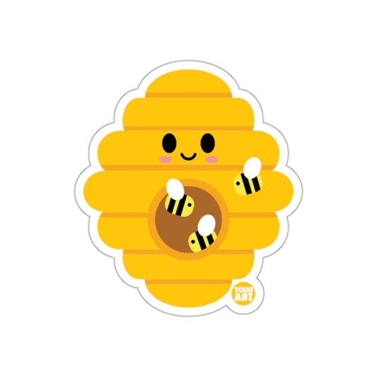 Cute Smiling Beehive with Bees Sticker for Kids