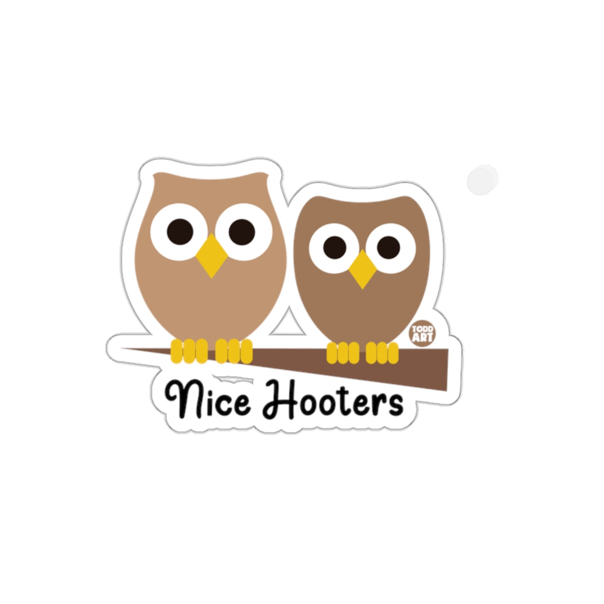 Two Owls Perched On Branch With Words Nice Hooters Stickers