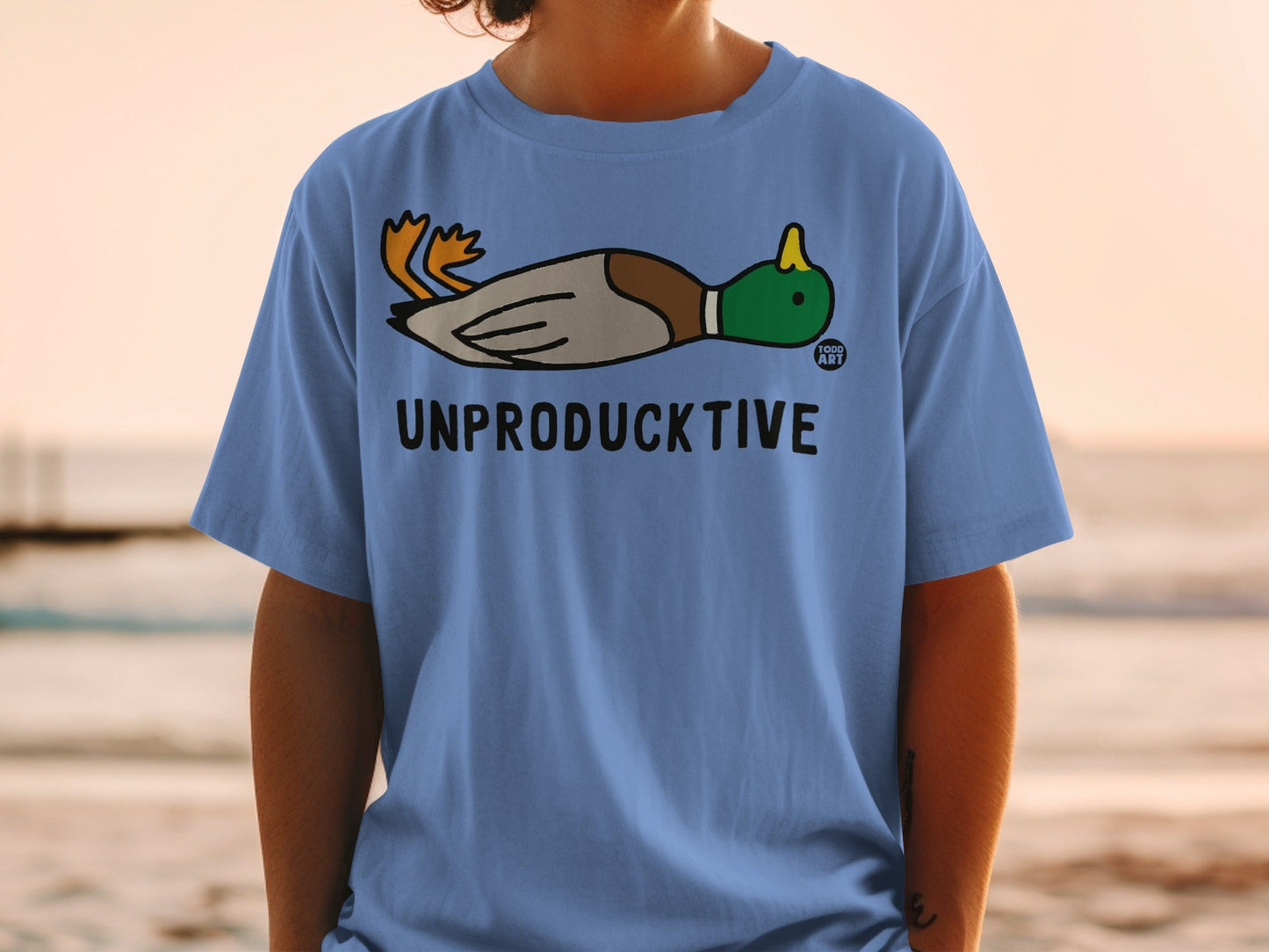Unproductive Duck Graphic Tee with Funny Cartoon