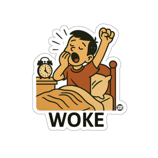 Woke Yawning Boy with Alarm Clock Sticker