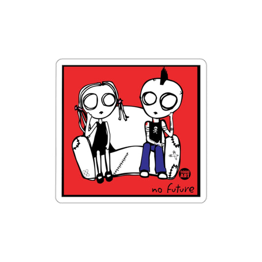 No Future Punk Cartoon Art Sticker with Red Background