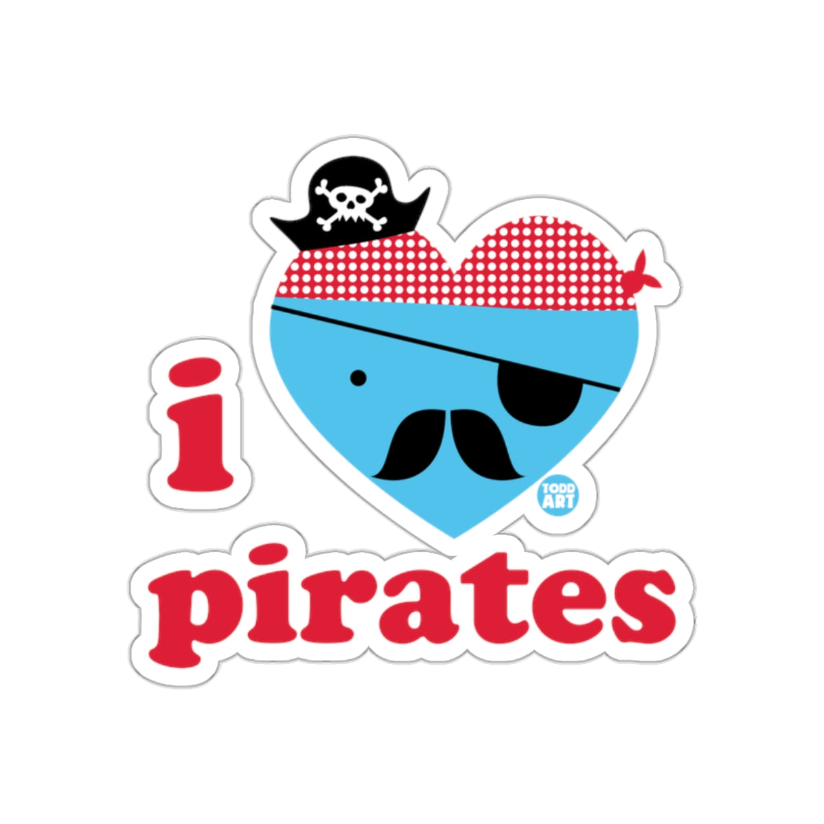 I Love Pirates Blue Heart with Black Hat Sticker