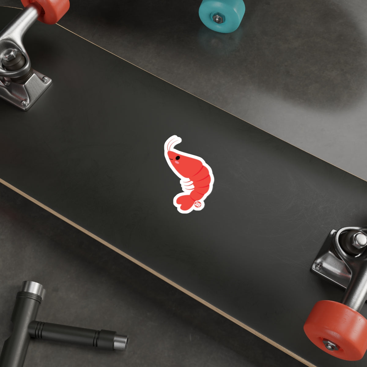 Shrimp Sticker on Black Skateboard Deck product