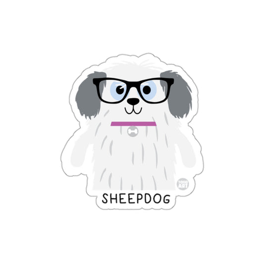 Cartoon Sheepdog Sticker with Glasses and Collar Design