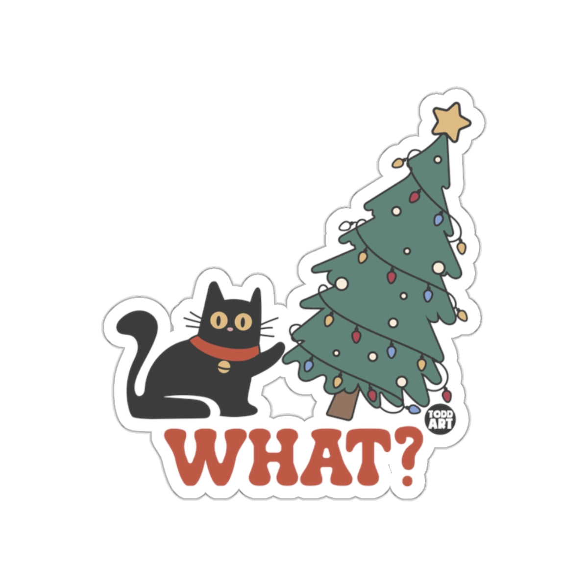 Cute Cat With Christmas Tree WHAT Sticker