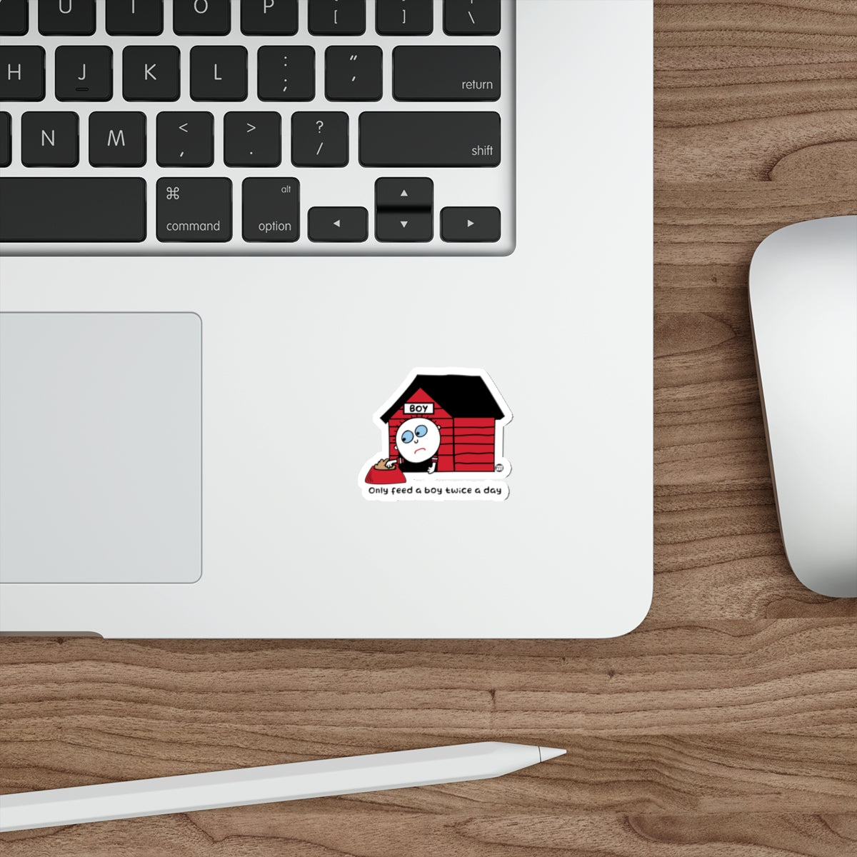 Cute Red Dog House Sticker Only Feed A Boy Twice A Day