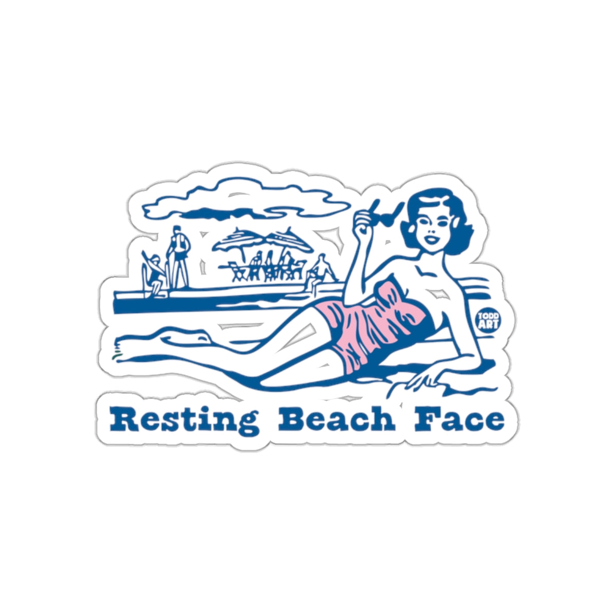 Resting Beach Face sticker with retro beach scene